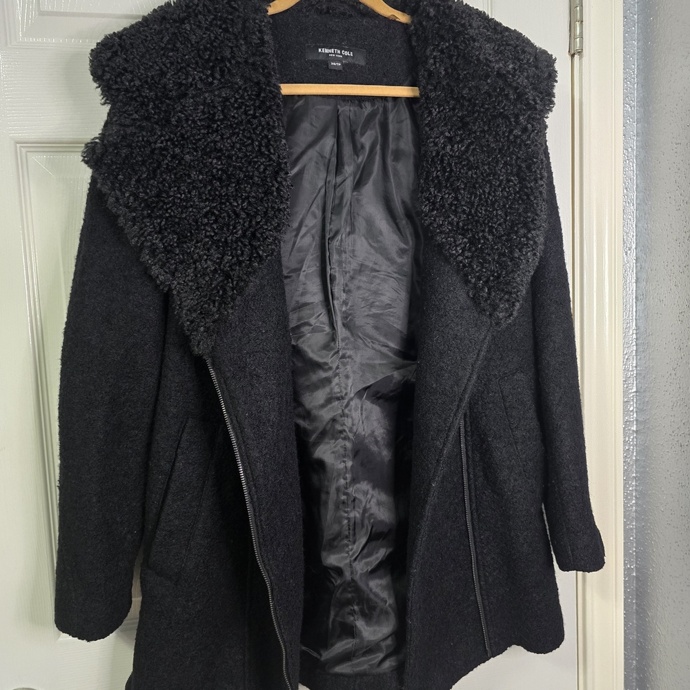 Kenneth Cole Charcoal Teddy Jacket with Plush Collar